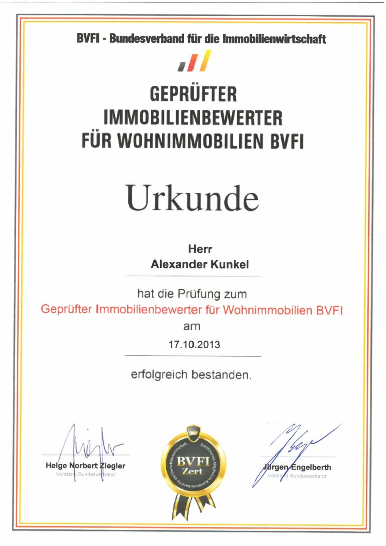 BVFI geprüfter Immobilienbewerter